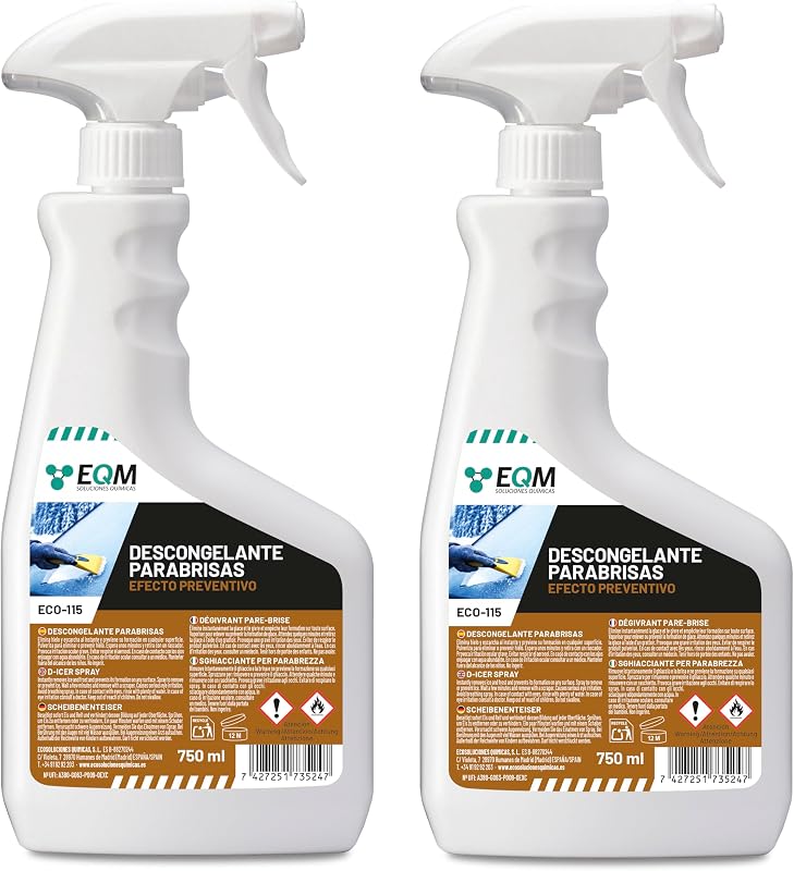 EQM - ECO-115 - Descongelante para Parabrisas - 2 X 750 ml - Elimina Hielo y Escarcha de Inmediato - Efecto preventivo, Reduce la formación de Hielo