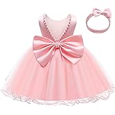 LZH Baby Girls Dress Ruffle Lace Backless Bowknot with Headwear Pageant Party Flower Wedding Dresses