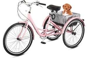 VIRIBUS Adult Tricycle, 1&7 Speed Tricycle for Adults 24 26 Inch, 3 Wheel Bikes for Adults with Lock Basket & Bag, Adult Tricycles for Women Men Seniors Dual Chain, Adult Trike, Three Wheel Bikes