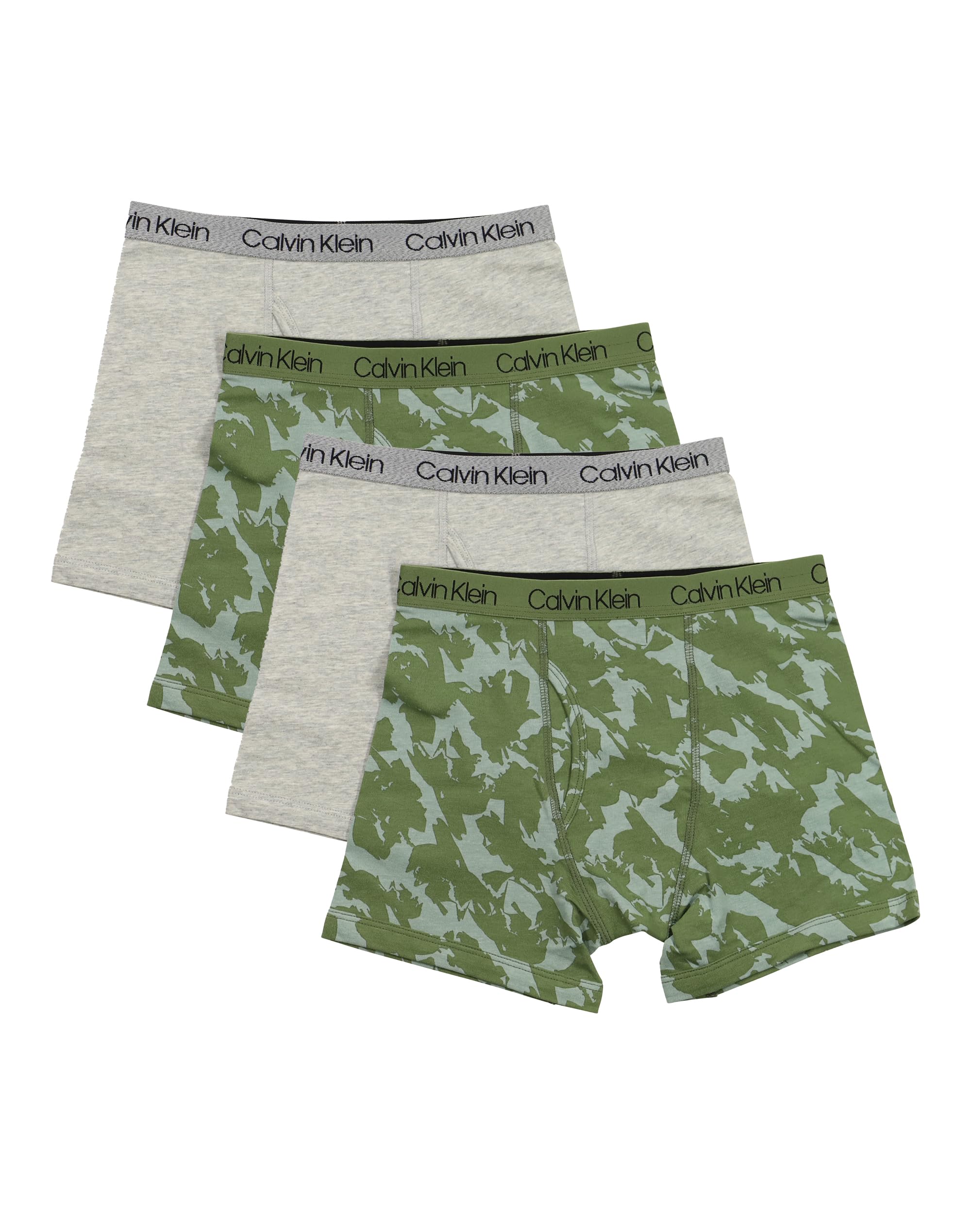 Calvin Klein Boys Modern Cotton Boxer Brief Underwear 4-Pack, Olive Camo/Heather Grey, X-Large Image