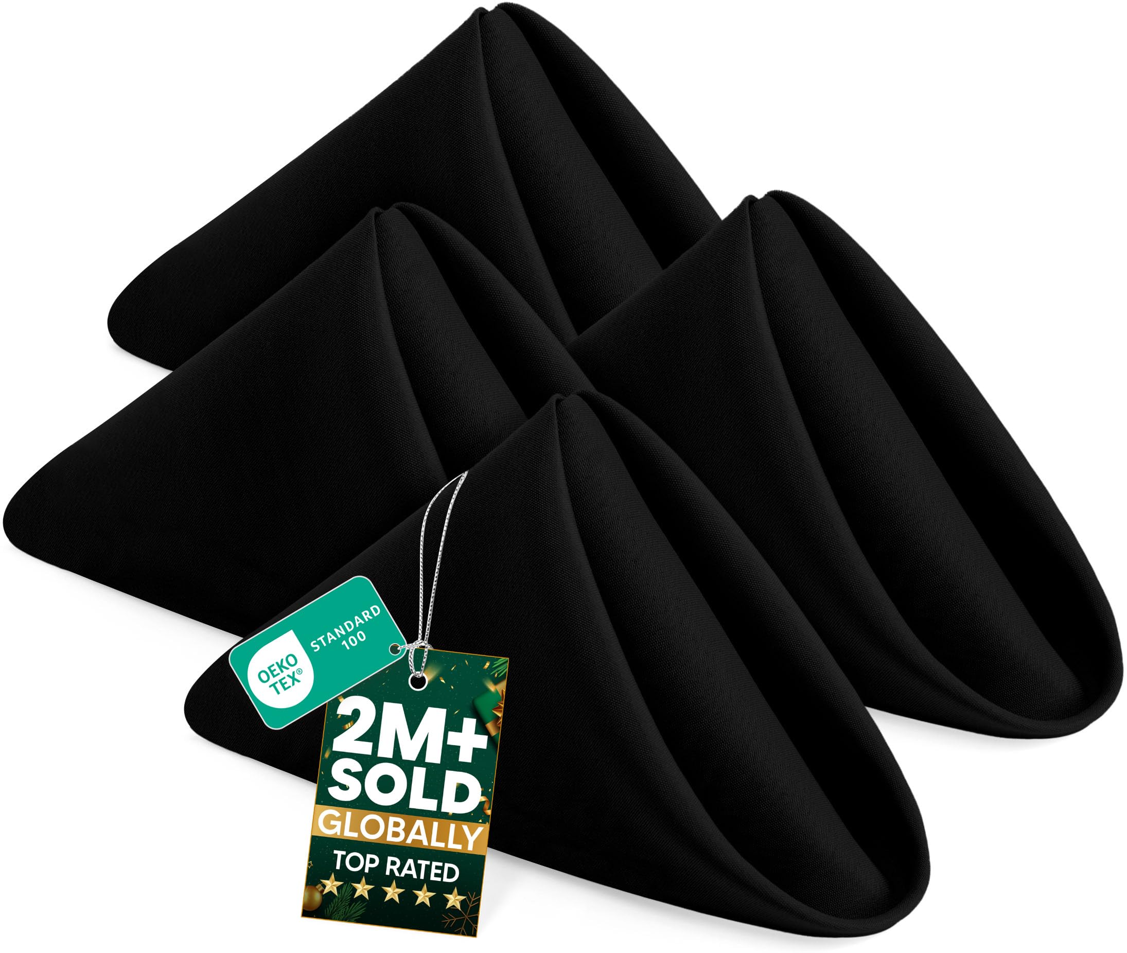 KICHLY Cloth Napkins [24 Pack, Black] 43x43cm, 100% Polyester Dinner Napkins with Hemmed Edges, Washable, Best for Parties, Weddings and Dinners