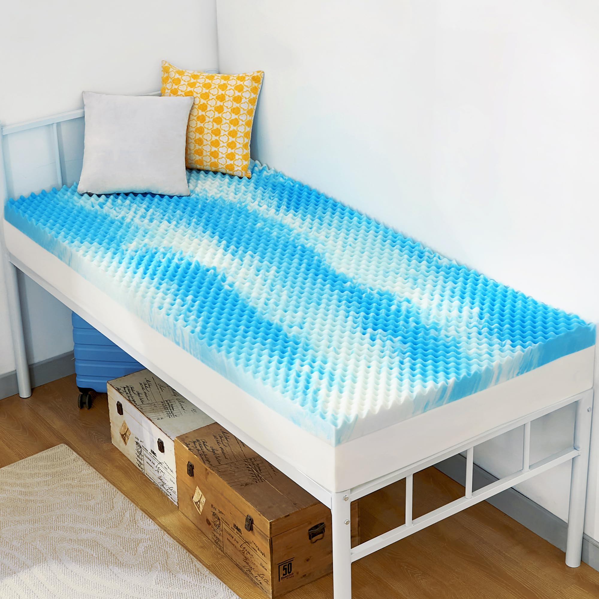 Photo 1 of SINWEEK 2 Inch Egg Crate Memory Foam Mattress Topper Twin XL, Twin Extra Long Mattress Pads for College Dorm Single Bed, Pressure Relieve CertiPUR-US Certified,39x80 Inches, Blue