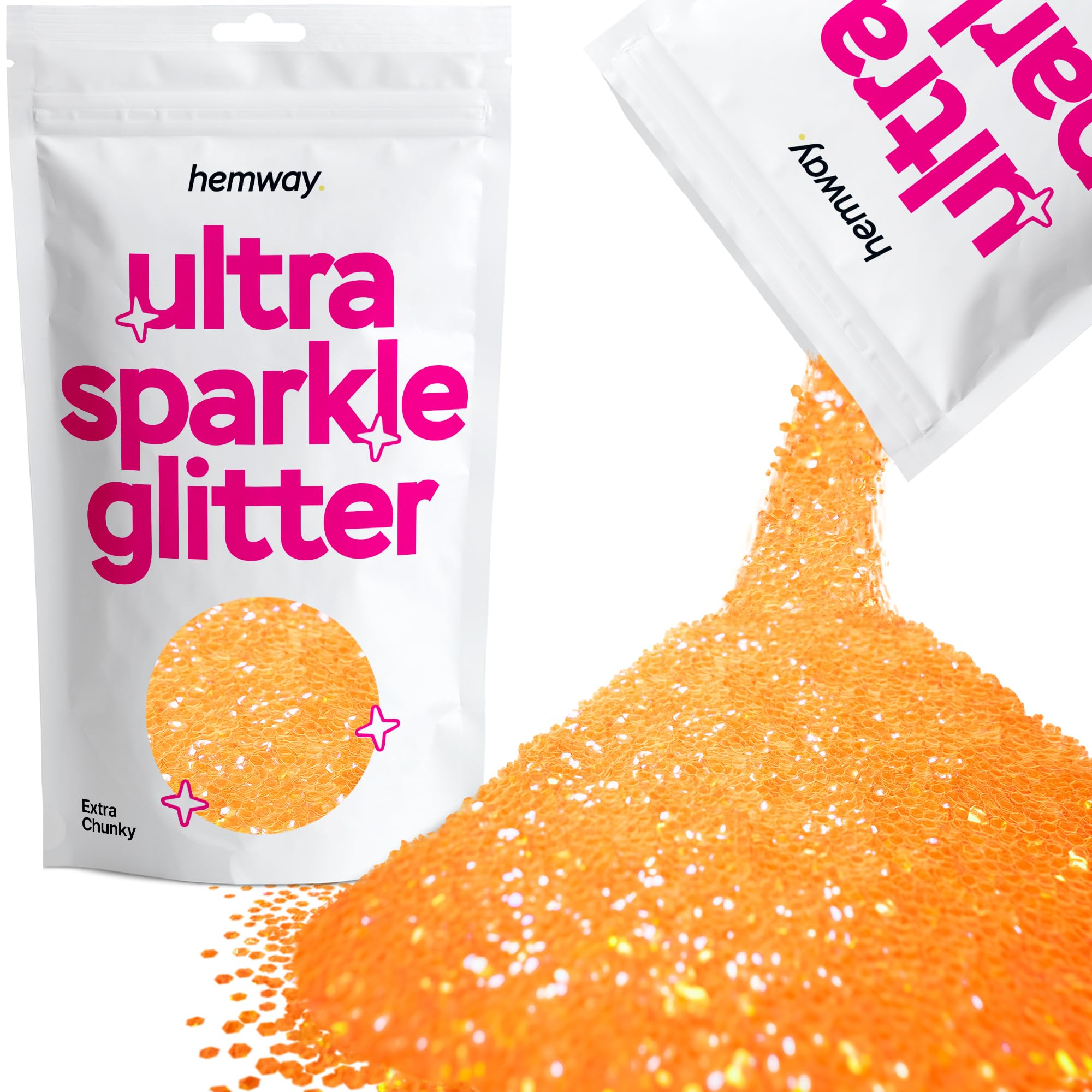 Hemway Ultra Sparkle Glitter Fluorescent Orange 100g Extra Chunky | Glitter for Arts & Craft, Makeup, Nail Art, Crafting, Card Making, Sparkle Decoration โ image 1