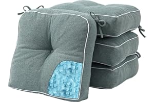 YZ HOME 4 Pack of Chair Cushions for Dining Chairs, Kitchen Chair Pads with Shredded Blue Memory Foam Filling, Indoor Outdoor Chair Seat Cushions with Ties, 18 x 18 X 5 Inches, Green