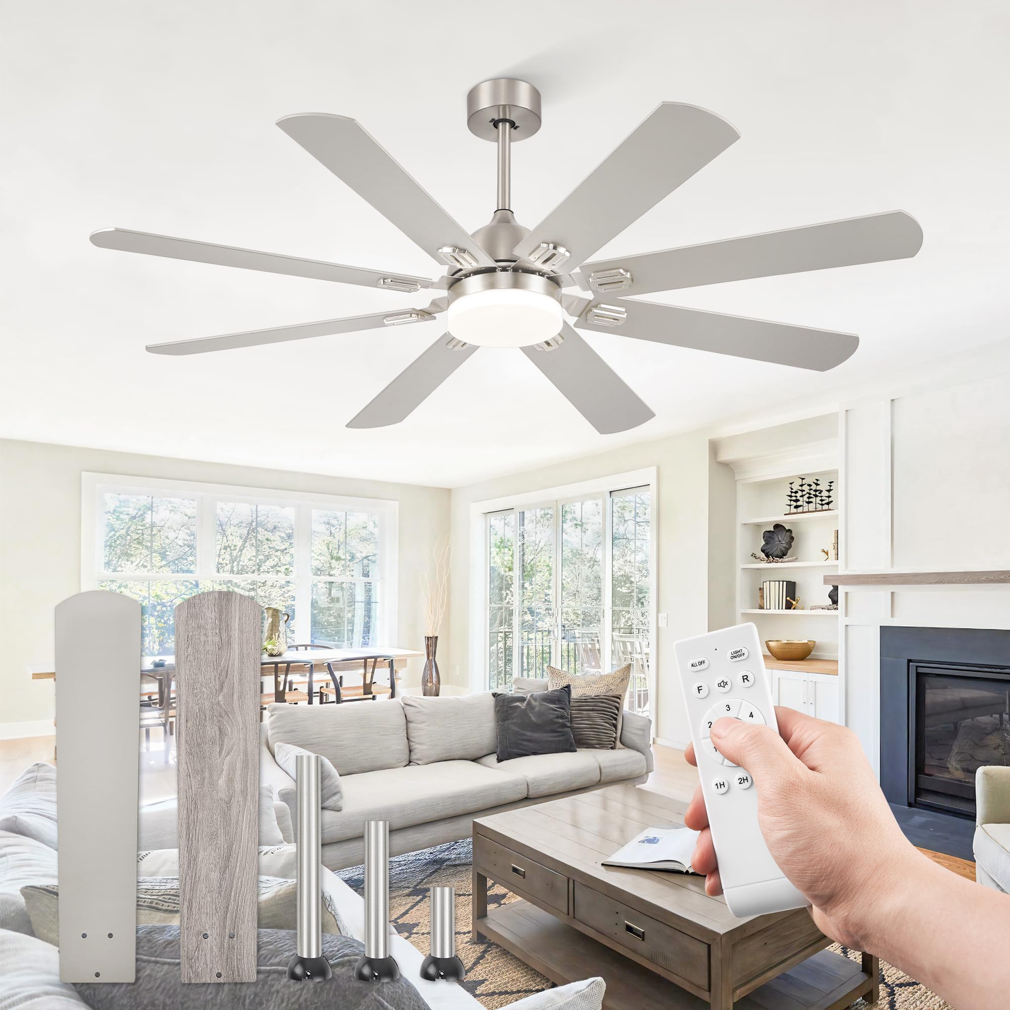 Photo 1 of (used)(damaged)(sold for parts) Fanbulous 62 Inch Ceiling Fans with Lights,Nickel Modern Ceiling Fan with Remote Large Farmhouse Indoor & Outdoor Ceiling Fan