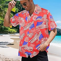 HUGLAZY American Flag Shirt Mens Hawaiian Shirts