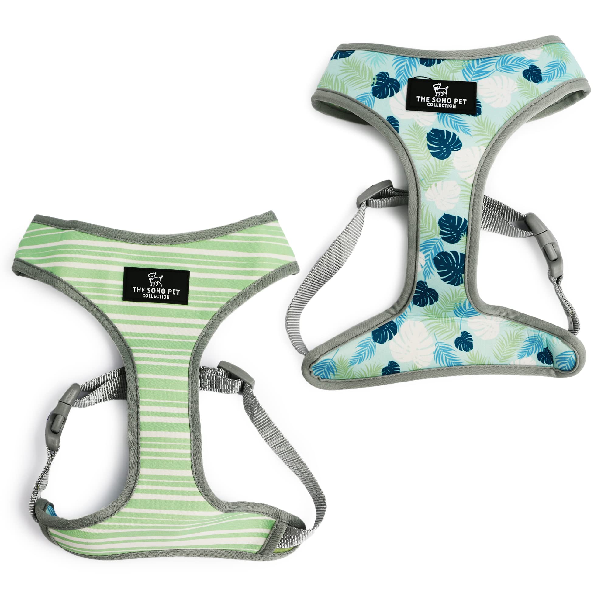 Ancol Reversible Dog Harness Stripe Leaf Patterned - Soft Breathable Secure Fit Lightweight Adjustable Easy Control for Outdoor Pet Puppy Running Walking - XS