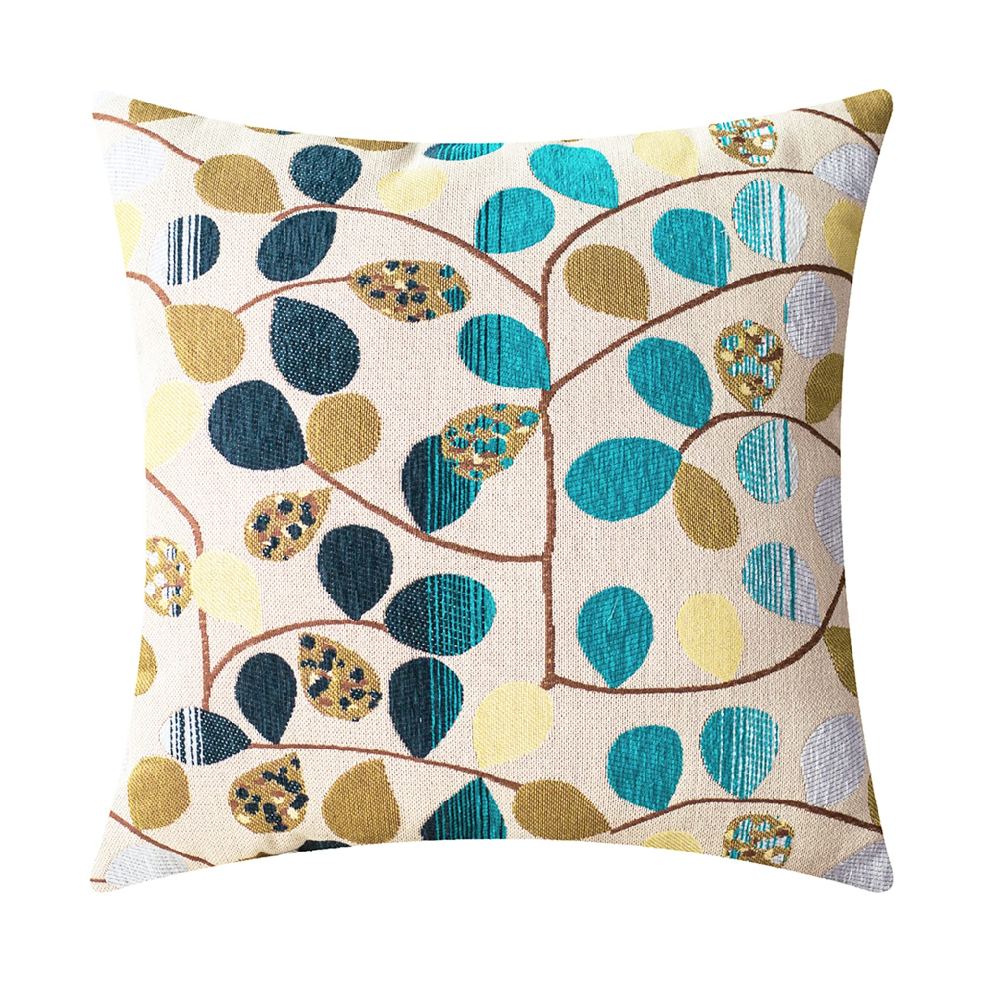 Photo 1 of CaliTime Throw Pillow Covers Luxury Chenille Cute Leaves Decorative Cushion Case Shell for Couch Sofa Home 18 X 18 Inches Ecru Teal Gray