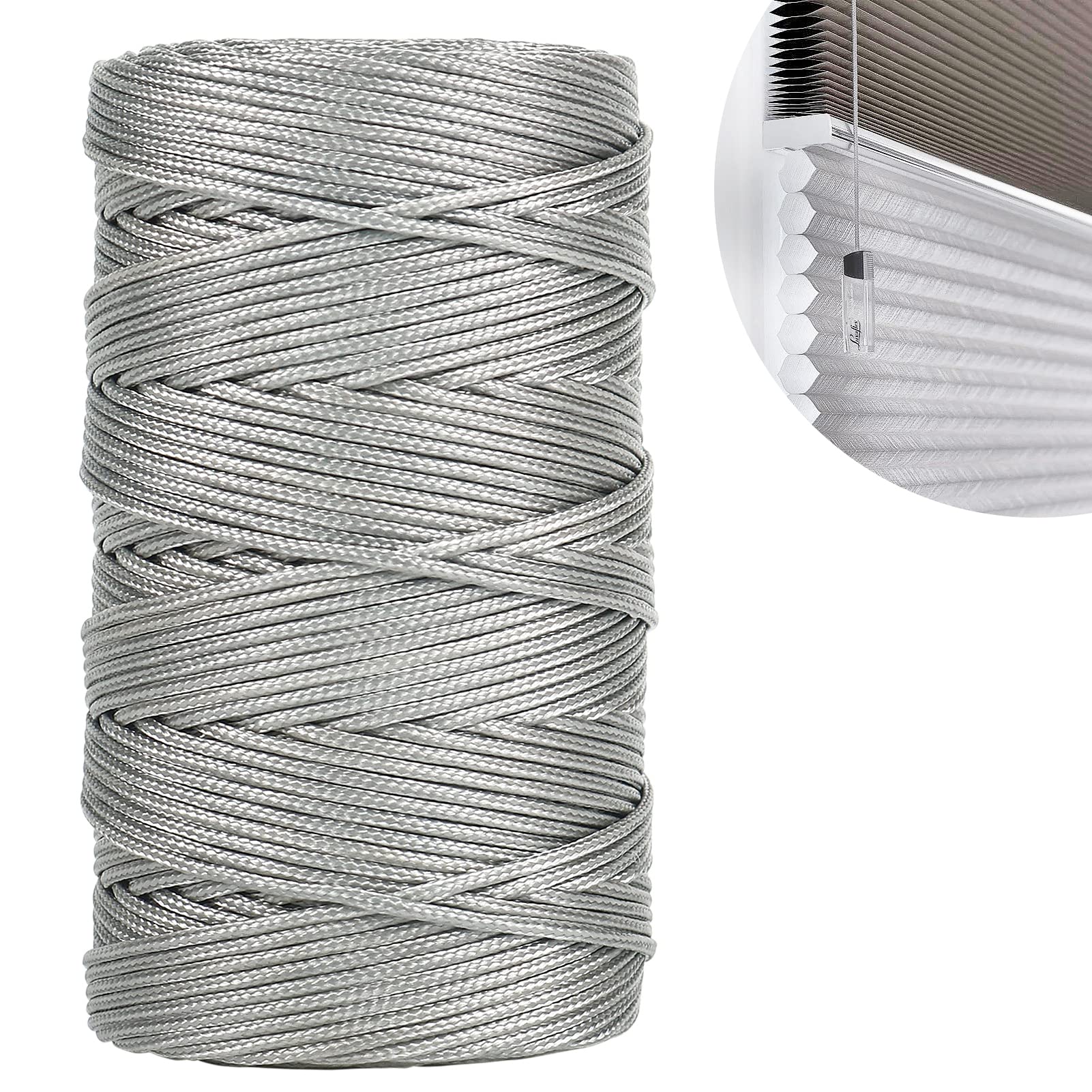 tenn well 1.5mm Roman Blind Cord, 328 Feet Braided Cord Nylon String Pull Cord for Blind Shade, Picture Hanging, Bracelet Making and Crafts (Grey)