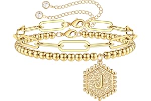 IEFWELL Gold Bracelets for Women Teen Girls, 14K Real Gold Silver Rose Gold Plated Beaded Bracelets for Women Teen Girls Link Bracelets Initial Bracelet for Women Jewelry