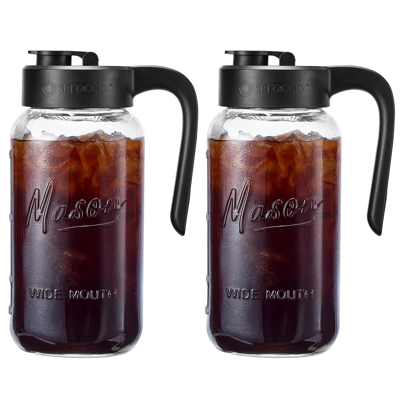 Photo 1 of Spreccio Mason Jar Pitcher - Airtight & Leakproof Glass Pitcher with Lid[set of 2], Perfect for Breastmilk, Cold Brew, and Sun Tea, 2 Quart (64 oz) Mason Jar with Pour Spout Lid