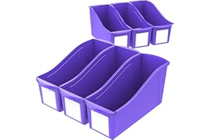 Storex Large Book Bin, Interlocking Plastic Organizer for Home, Office and Classroom, Purple, 6-Pack (71117U06C)