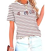 American Flag Shirt for Women Sequin USA Stripes T-Shirt 4th of July Patriotic Tee Tops