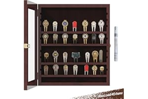 MR 40 Golf Divot Tool Display Case 16" x 14"，Golf Divot Tool Cabinet，Wall-Mounted Solid Wood Collectible Display Rack with 98