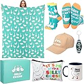 Vesici 7 Pcs Christmas Silly Goose Lover Gifts Set Gag Goose Duck Party Supplies with Funny Duck Animal 11oz Coffee Mug Keychain Sock Cosmetic Bag Blanket Hat with Gift Box for Women Friend Birthday