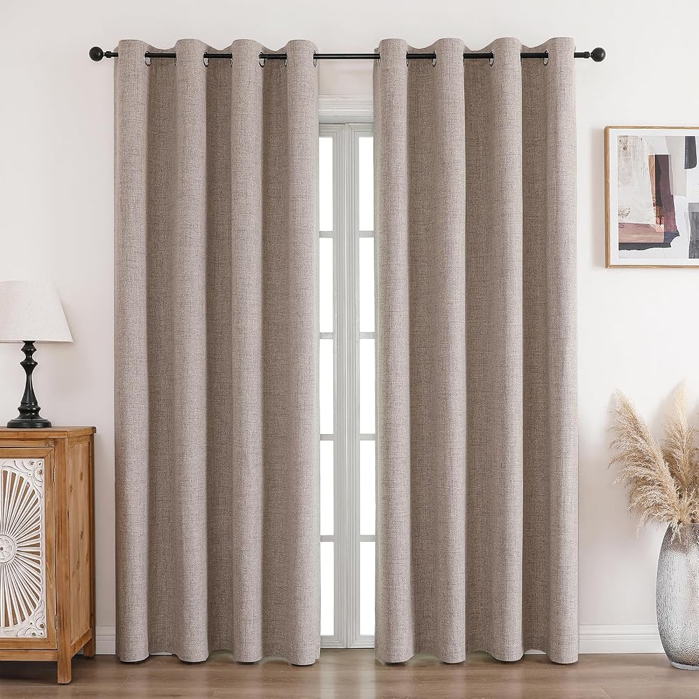 CUCRAF 100% Blackout Curtains Linen 96 Inch Drop 2 Panels Eyelet 52 x 96