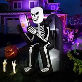BLOOMWIN 6 FT Halloween Inflatable Outdoor Decoration Skeleton & Tombstone | Blow Up, Built-in LED Lights, Sturdy & Weather-Resistant, Easy to Set Up, Storage Bag, Perfect for Yard/Garden/Lawn/Indoor