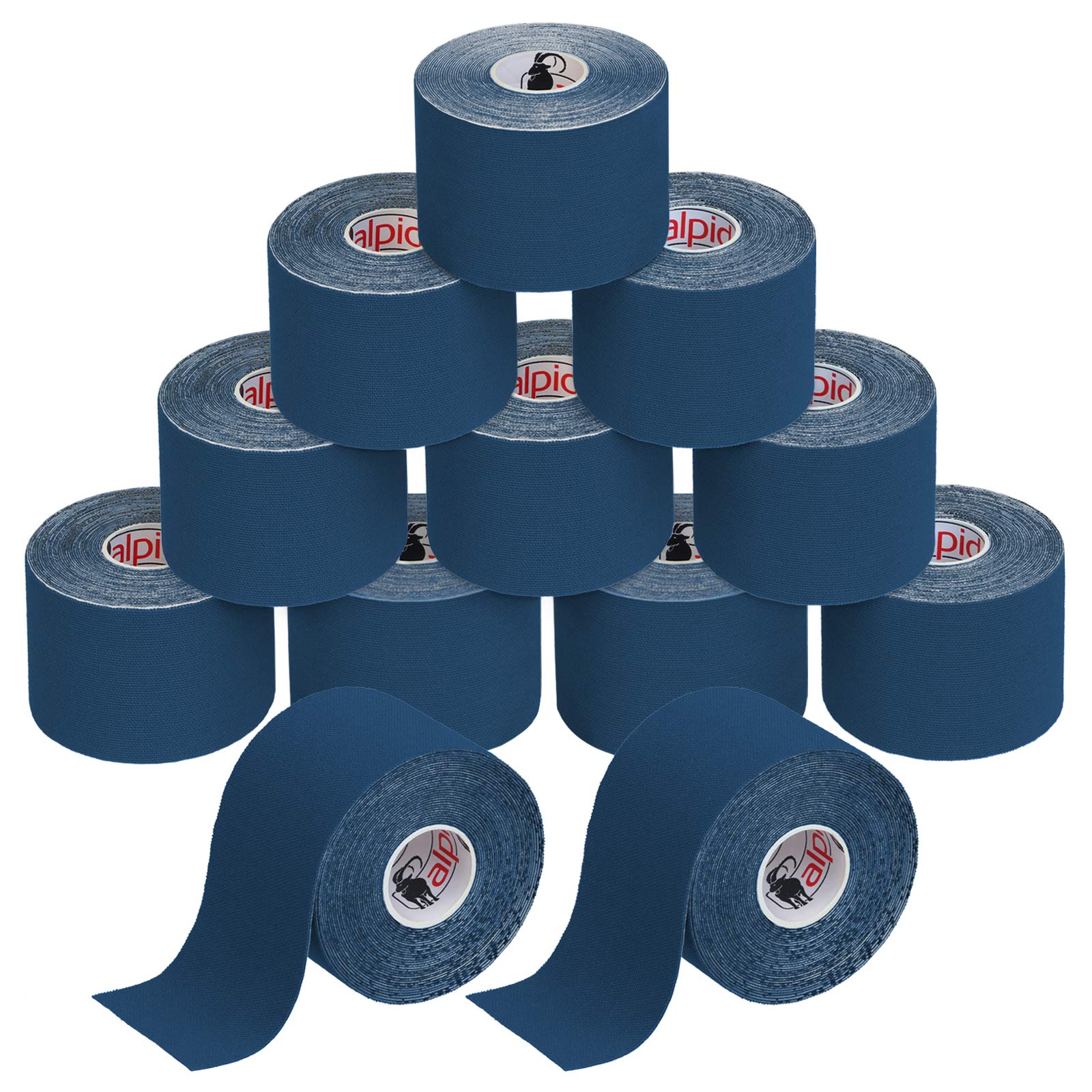 ALPIDEX Kinesiology Tape 1/3/ 6/12 Rolls Many Colors 5 m x 5 cm Application Examples E- Book Skin Friendly Muscle Support Elastic Strapping Tape, Colour:Dark Blue, Quantity:12 Rolls