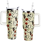 mvhsuoem 40 oz Pumpkin Tumbler with Handle Lid and Straw - Double Stainless Steel Insulated Halloween Cup - Gifts for Women
