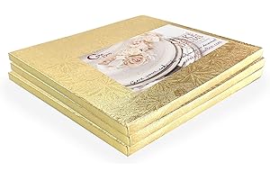 Cakebon Gold Square Cake Boards 14 Inch - 1/2 inch Thick Cake Board (aka Cake Drum), Sturdy Cake Base, Ideal for 12 Inch Cake, Fully Wrapped Cake Drums Greaseproof (Pack of 3 Square Cake Boards)