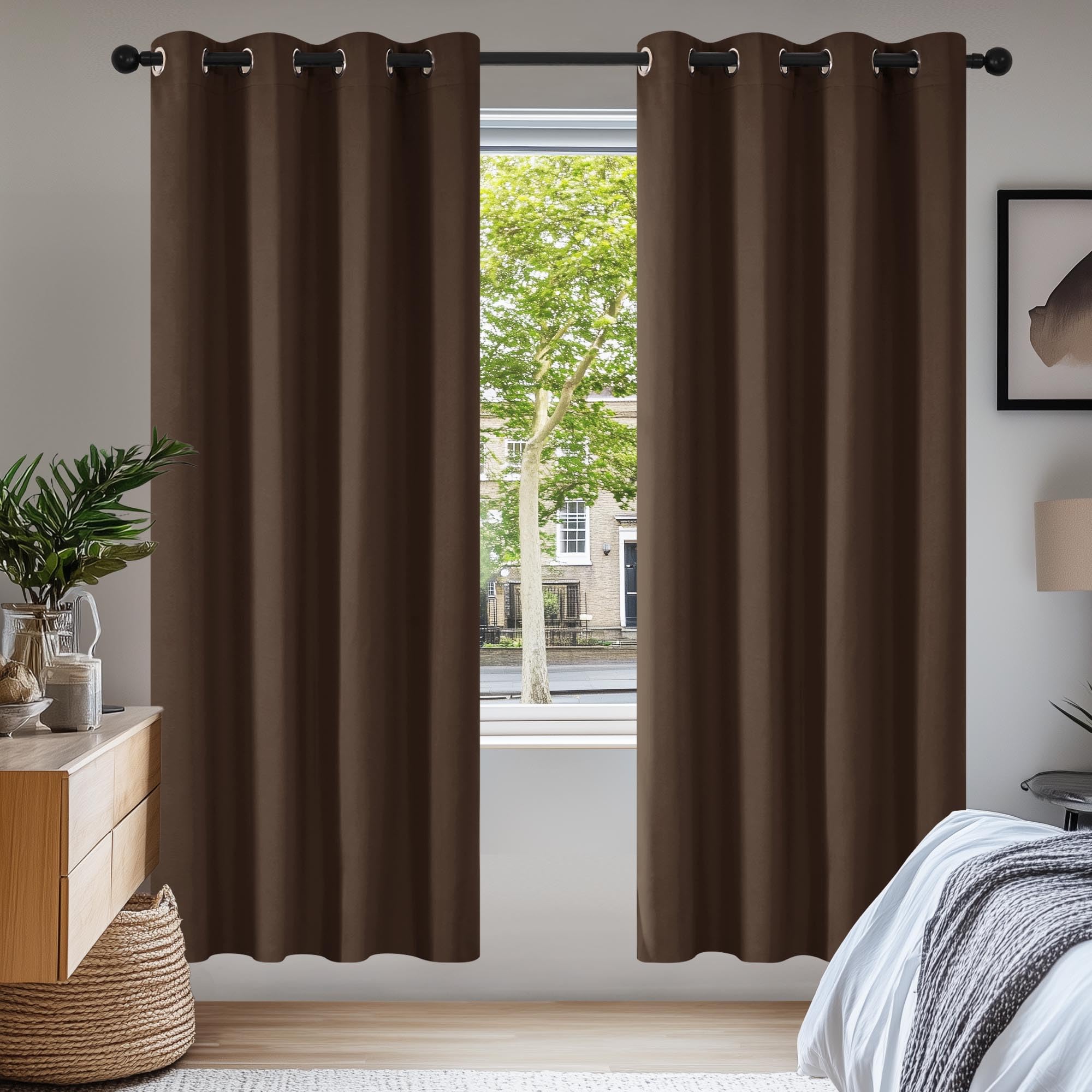 Deconovo Eyelet Thermal Insulated Blackout Curtains for Bedroom 55x87 Inch Two Panels Dark Mocha