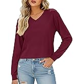 YUCOLEN Long Sleeve Crop Tops for Women Cotton V Neck T Shirts Loose Fit Cropped Basic Tees Soft Casual Fall Outfits
