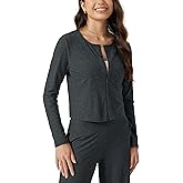 ODODOS Women's Cardigan - Ultra Soft odSTRATUM Tech Performance Long Sleeve Crop UPF 50+ Button Down Crewneck Top