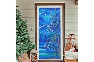 Sletend Tree Cloud Moon Oil Painting Door Cover Party Accessory Porch Decor Festive Door Cover for Home, Indoor Outdoor Party Decoration,35 x 79 Inch