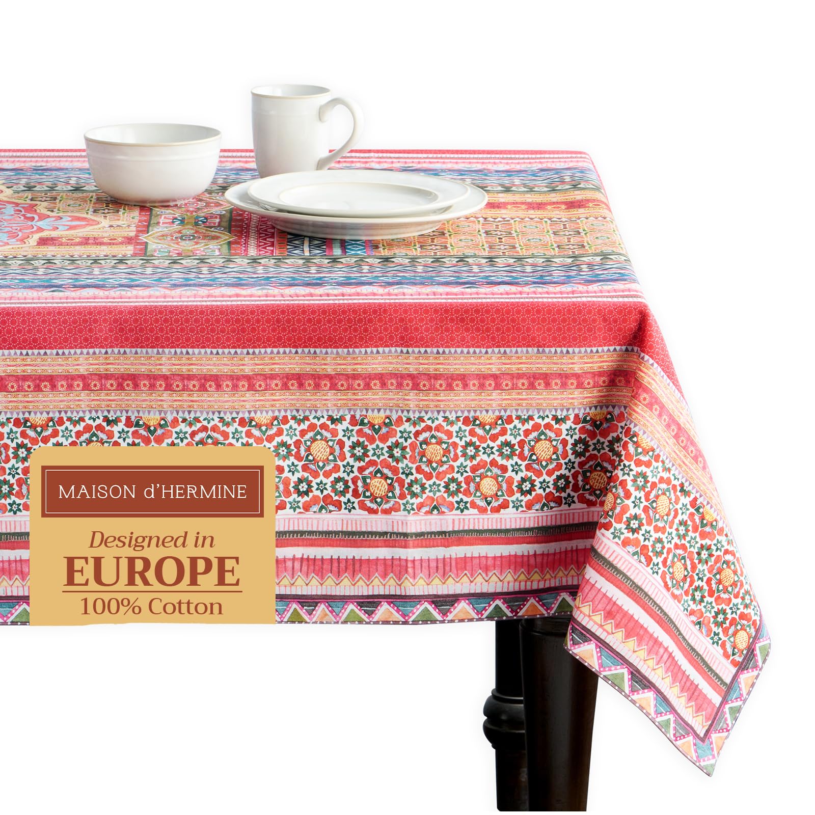 Maison d' Hermine Table Cloth Rectangle Table 100% Cotton 180 cm x 140 cm Tablecloth Reusable Everyday Use for Christmas Decorations Dining Farmhouse Home Party Festive (Ispahan) — image 1
