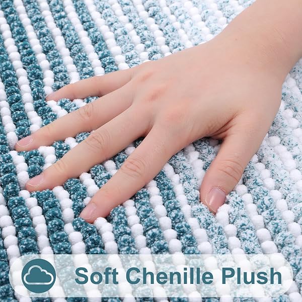COLORXY CHENILLE BATHROOM RUGS, EXTRA SOFT AND ABSORBENT BATH MAT, NON-SLIP MACHINE WASHABLE RUG, LUXURY PLUSH SHAGGY BATH CARPET, SUITABLE FOR BATHROOM FLOOR, TUB, SHOWER, 30”X20”, GREEN