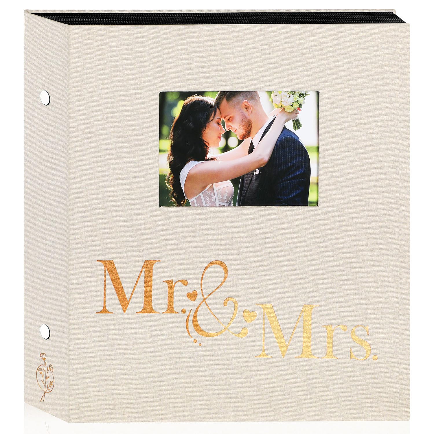 Lanpn Wedding Photo Album 6x4 600 Pocket Photos Slip in, Linen Cover Large Capacity Newlywed Marriage Window Album Hold 600 Portrait Landscape Photos (Mr & Mrs, Beige) — image 1