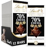 Lindt EXCELLENCE 70% Cocoa Dark Chocolate Candy Bar, 3.5 oz., 12 Pack