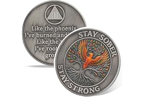 VITALWAY Phoenix Tree of Life 3 Year Sobriety Coin, Affirmation AA Medallion, Addiction Recovery Three Year Sober Coins, Celebrating Recovery Anniversary Token, NA AA Sobriety Gifts for Men Women