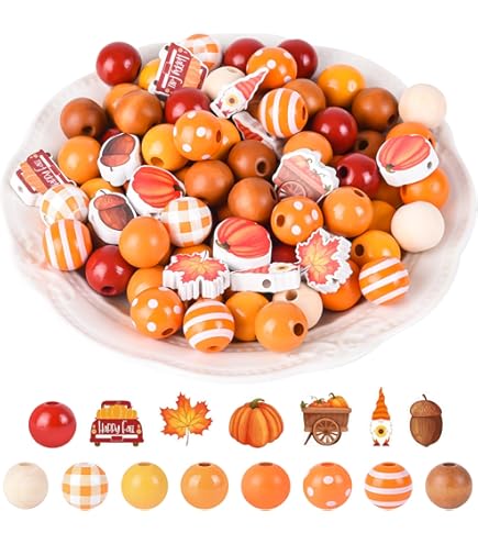 50Pcs 10 Styles Sunflower Theme Printed Wood Beads, Dyed