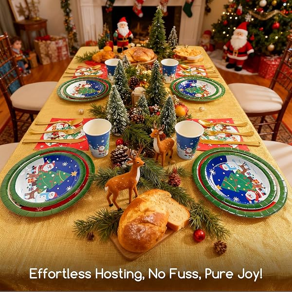 CHRISTMAS PAPER PLATES DISPOSABLE W/NAPKINS CUPS & CUTLERY, 50 SERVES SANTA DINNER PLATES SETS, HEAVY DUTY CHRISTMAS PLATES DISPOSABLE SUPPLIES FOR FAMILY, WINTER HOLIDAY PARTY DECRORATIONS 175 PCS