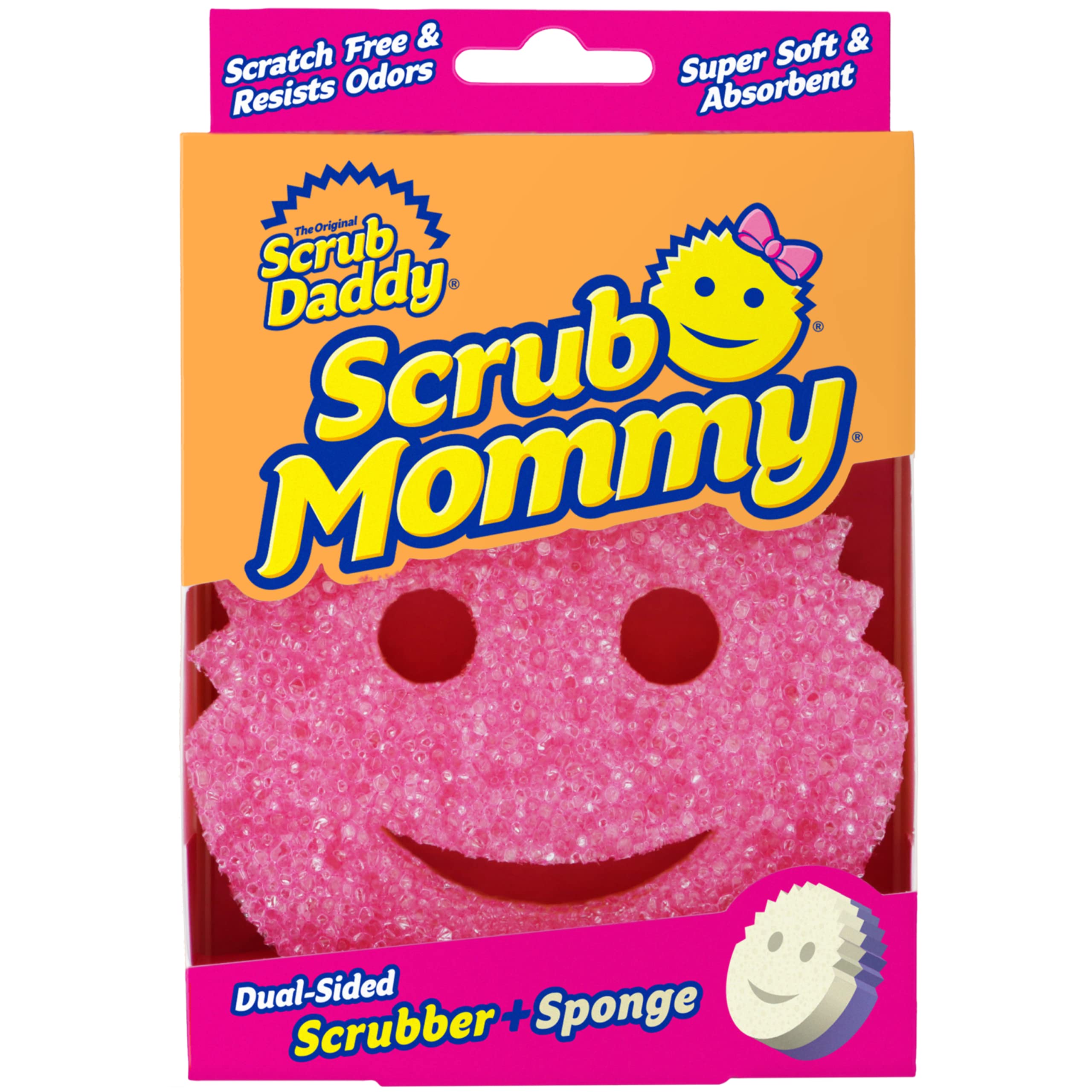Scrub Daddy Scrub Mommy Washing Up Sponge - Dual Sided Scrubbing Non Scratch Scourers, Smiley Face Sponges for Cleaning Kitchen & Bathroom, Dish Scrubber, FlexTexture Home Products, Pink Single Pack
