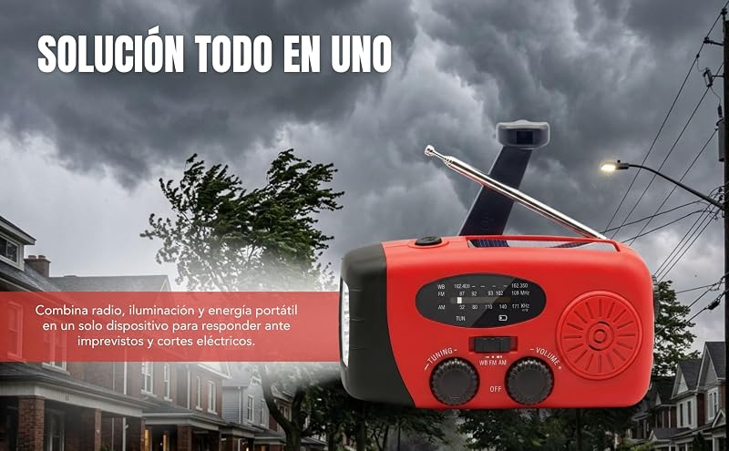 RÁDIO SOLAR DE EMERGÊNCIA com manivela e carregamento USB-C, rádio portátil AM/FM com bateria recarregável de 2000mAh, lanterna LED, power bank, ideal para campismo, sobrevivência, excursões, apagões e casa — foto 7 de 8