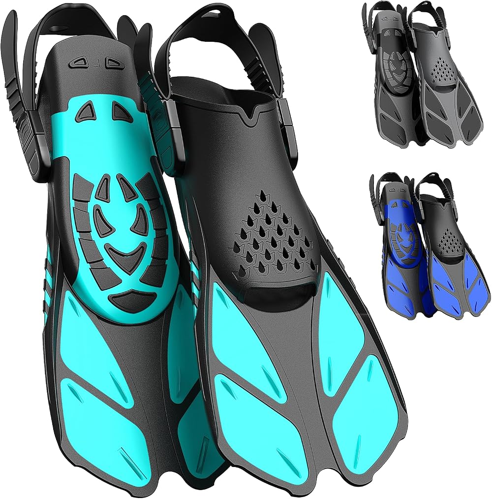 Lealinga Snorkel Fins Open Heel Adjustable Travel Flippers for Adults Men Women
