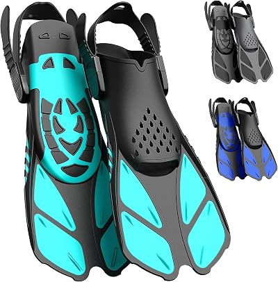 Lealinga Snorkel Fins Open Heel Adjustable Travel Flippers for Adults Men Women