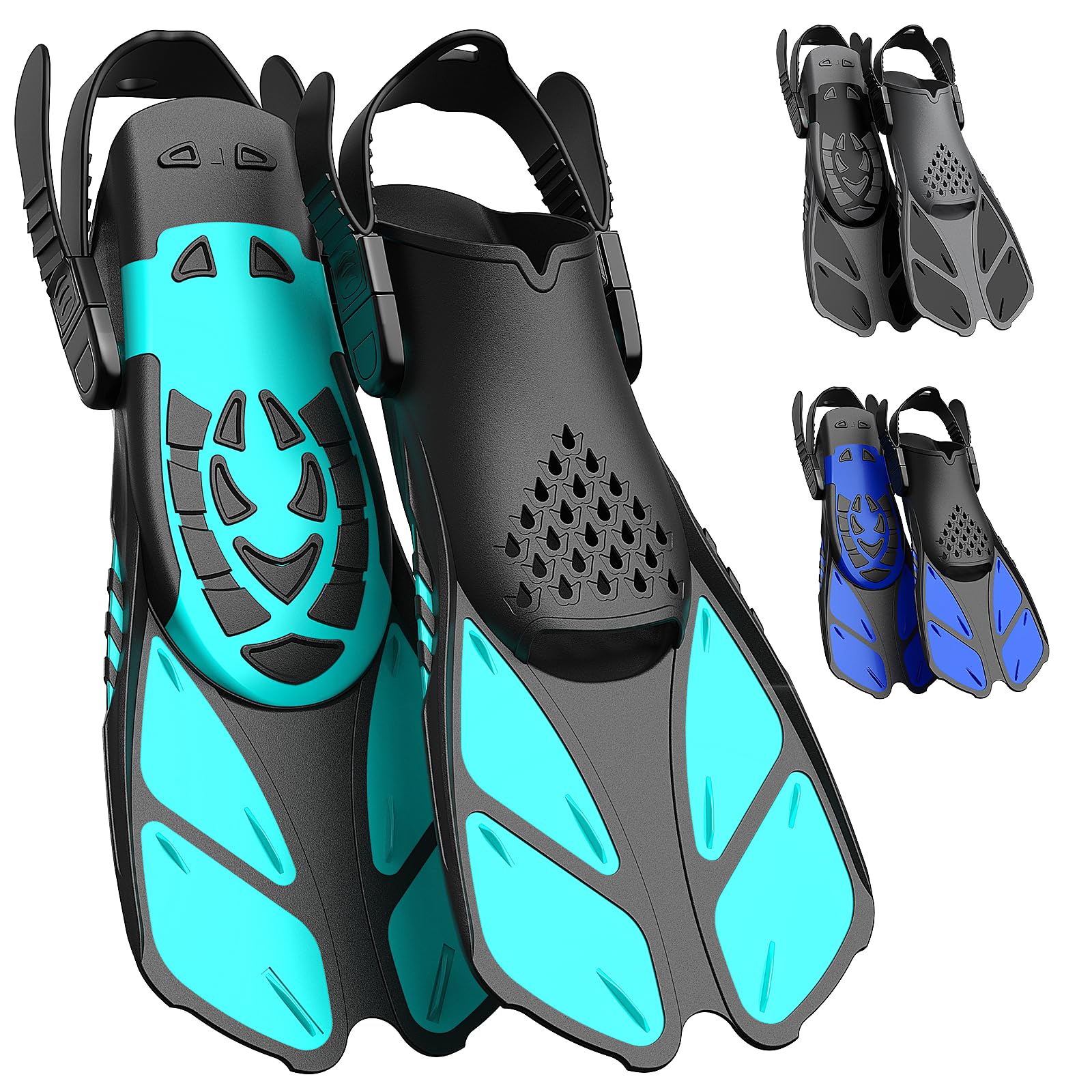 Lealinga Snorkel Fins, Swim Fins Flippers Adult Adjustable Snorkeling Diving for Adult Men Women Unisex, Travel Size Open Heel Swimming Flippers Training Fins with Mesh Bag