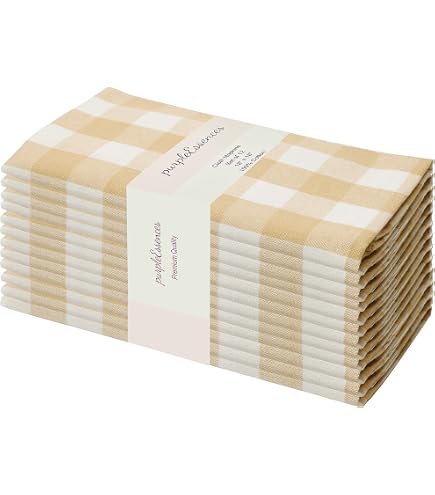 Native Fab 100% Cotton Gingham Check Dinner Napkins - Set Of 4, 16x16 Inches, Hotel Quality, Mustard Yellow - Washable For Everyday & Events