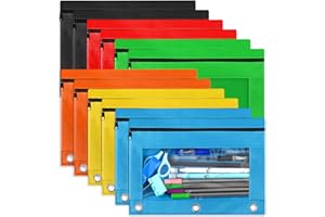 Gloween Pencil Pouch for 3 Ring Binder, 12 Pack Zipper Pencil Pouches/Case in Assorted Color, Durable Binder Pencil Pouch/Bag for Office School Supplies (6 Colors)