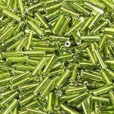 Glass Bugle Beads Penta Angel 1100Pcs /50g Mini Long Tube Seed Beads 2×6mm Small Craft Loose Spacer Bead for Earring Bracelets Necklace Waist Bead Jewelry Making(Light Green)