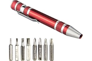 SWATOM 8 in 1 Mini Screwdriver Set Small Screwdrivers Pen Magnetic Repair Tools EDC Compact Precision Gadgets for Computer Eyeglasses Daily Home Improvement Use (Red)