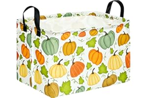 ACMUUNI Rectangle Thanksgiving Autumn Pumpkin Gift Shelf Nursery Storage Basket Fall Harvest Kid Storage Basket Pumpkin Laundry Hamper with Handles