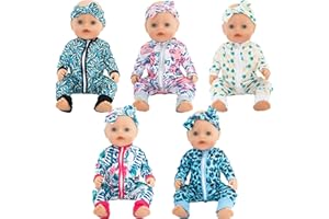 SOTOGO 5 Sets Doll Clothes Outfits Jumpsuits with 5 Headbands for 14 to 17 Inch New Born Baby Doll, 15 Inch Baby Doll and American 18 Inch Doll Clothes and Accessories
