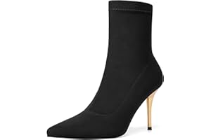 vivianly Women's Sexy Pointy Toe Stiletto Heels Ankle Boots Printed Stretchy Sock Booties