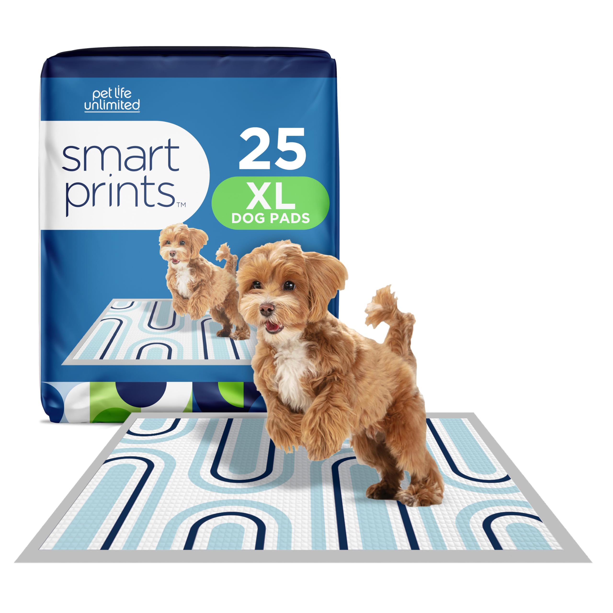 Photo 1 of Pet Life Unlimited Smart Prints Extra Large Puppy Pads - Odor Controlling Dog Pee Pads with Wetness-Activated Fragrance - USA Made - 26" x 30" - 25 Count (XL)