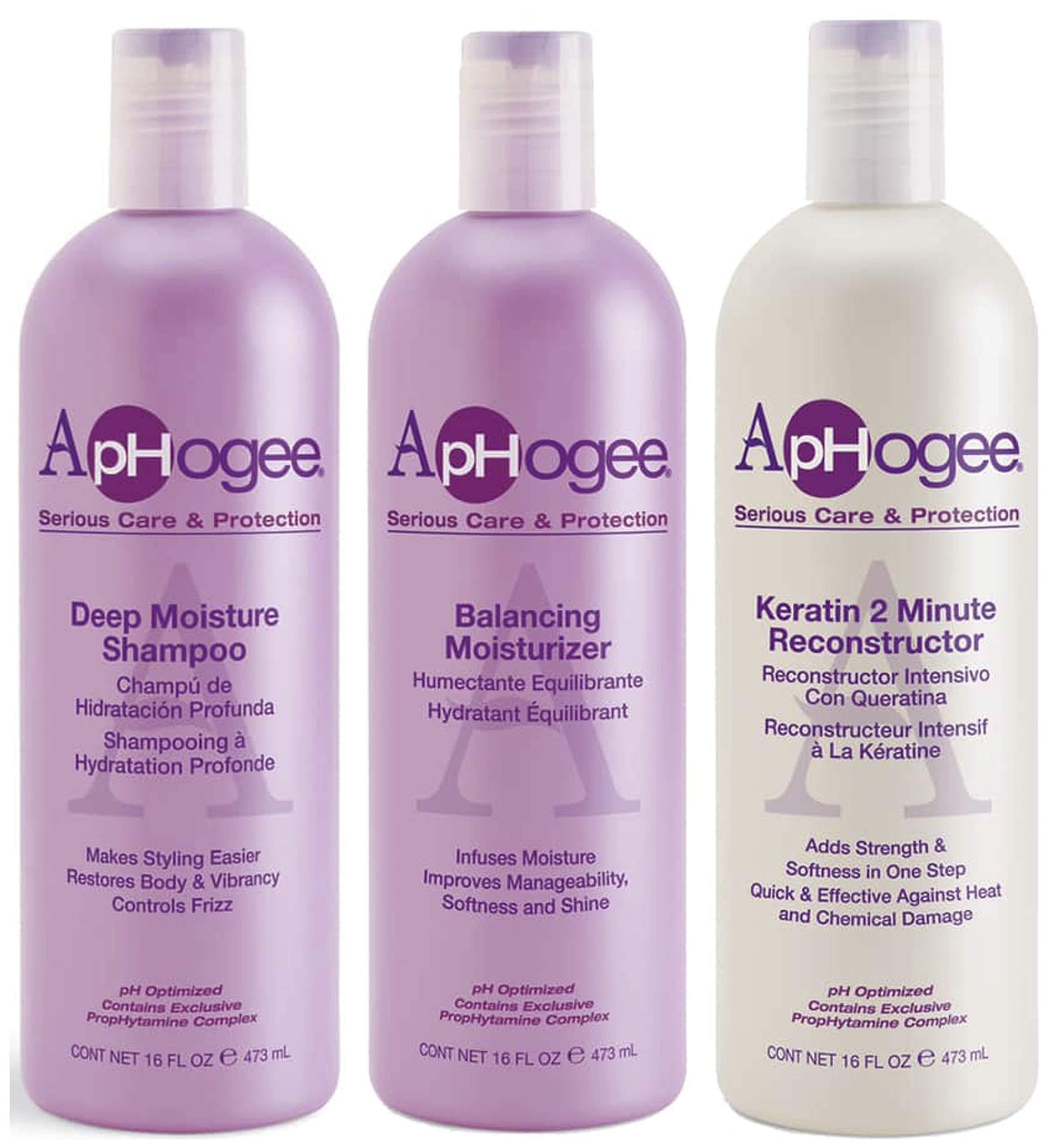 Aphogee Deep Moisture Shampoo, Balance Moisture Conditioner & Keratin 2-in-1 Reconstructor - 473ml Each