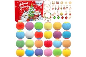 LALLOPLY Advent Calendar 2025, Christmas 24 Pack Bath Bombs for Kids with Surprise Jewelry Toys Inside DIY Bracelets Making Kit, Natural Handmade Pure Essential Oil Bubble Bath Balls Gifts for Kids Girls